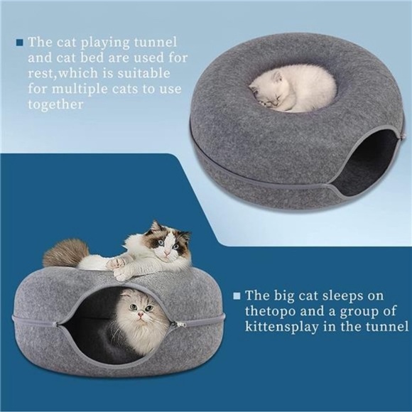 Cat Tunnel Bed, Indoor Cat Cave, Cat Tunnel, Large Cat House, Donut Cat Bed - Picture 3 of 8